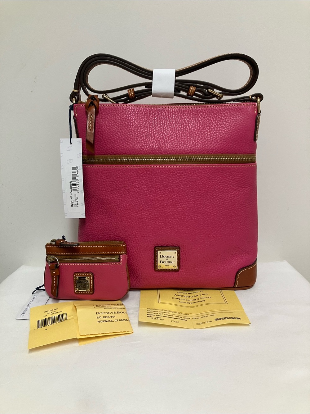 Dooney & Bourke Hot Pink Pebble Leather Crossbody with Matching Coin Case SET